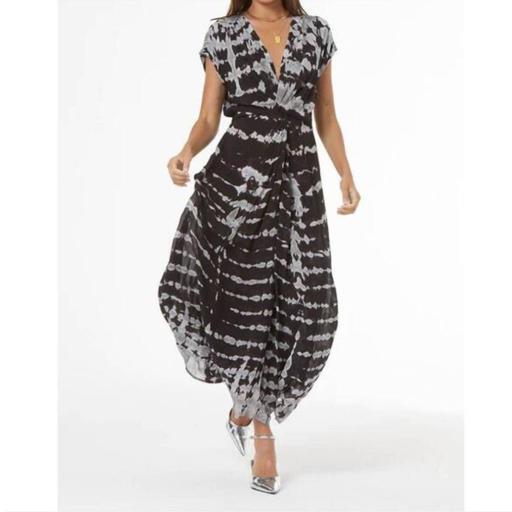 YFB Young Fabulous & Broke Helena Tie Dye Maxi Dress Black Grey White Large NWT